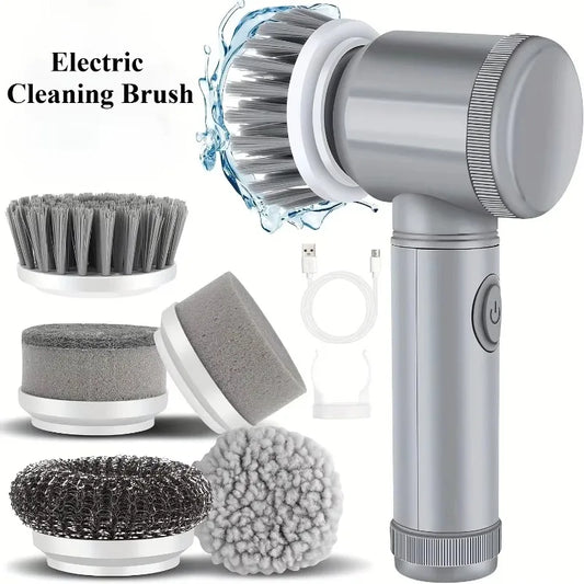 Electric Spin Scrubber – Cordless 5-in-1 Cleaning Brush with 5 Replaceable Heads & Adjustable Extension Handle