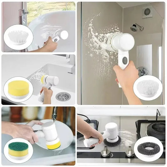 Electric Spin Scrubber – Cordless 5-in-1 Cleaning Brush with 5 Replaceable Heads & Adjustable Extension Handle