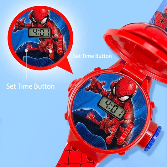 3D Projection Digital Watch for Kids – Spiderman & Frozen Elsa Cartoon Watch, LED Clock, School Gift for Boys & Girls