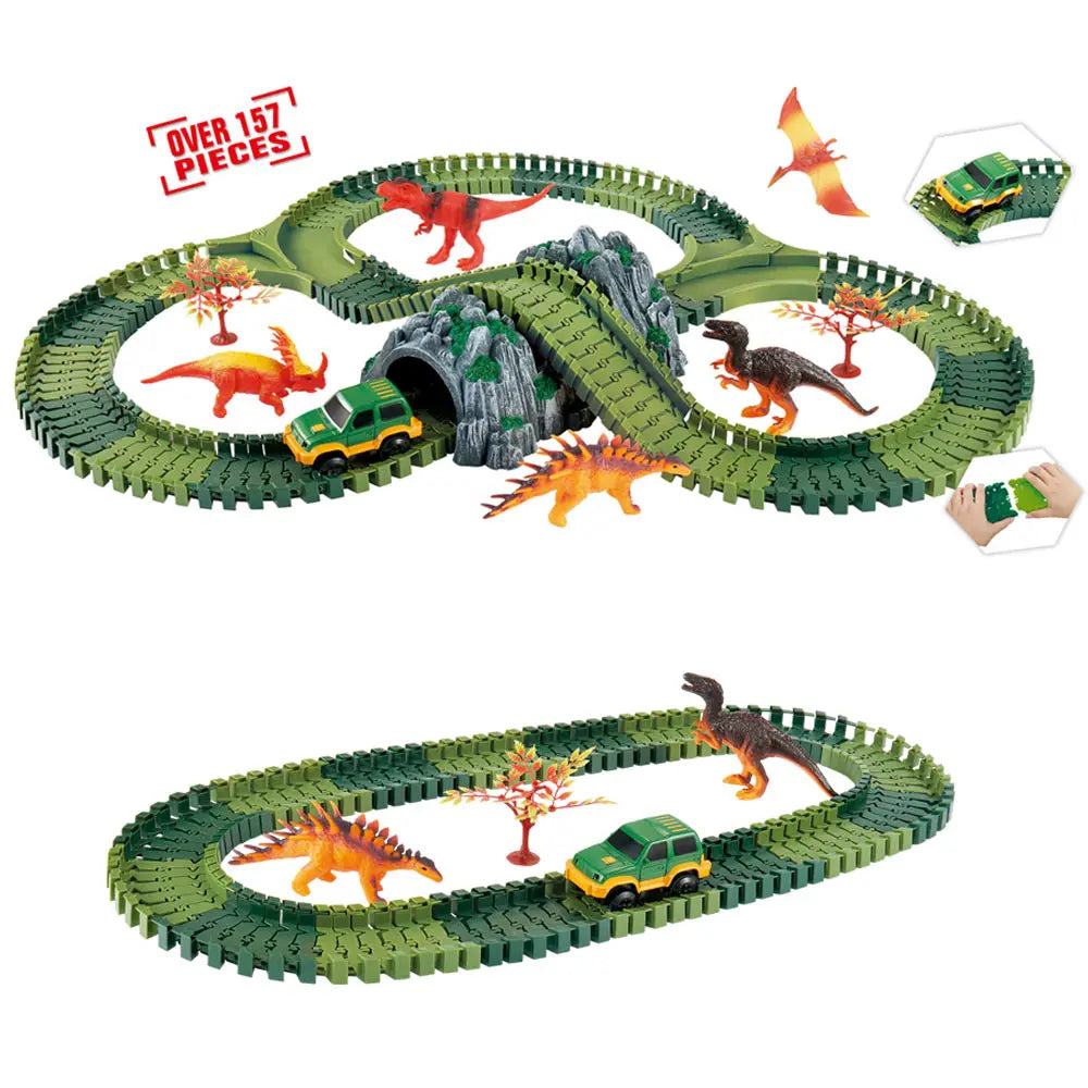 Dinosaur Race Track Toy Set | Flexible Railway Tracks with Light-Up Car for Kids