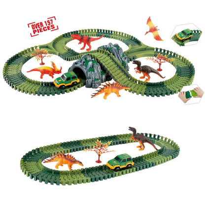 Dinosaur Race Track Toy Set | Flexible Railway Tracks with Light-Up Car for Kids