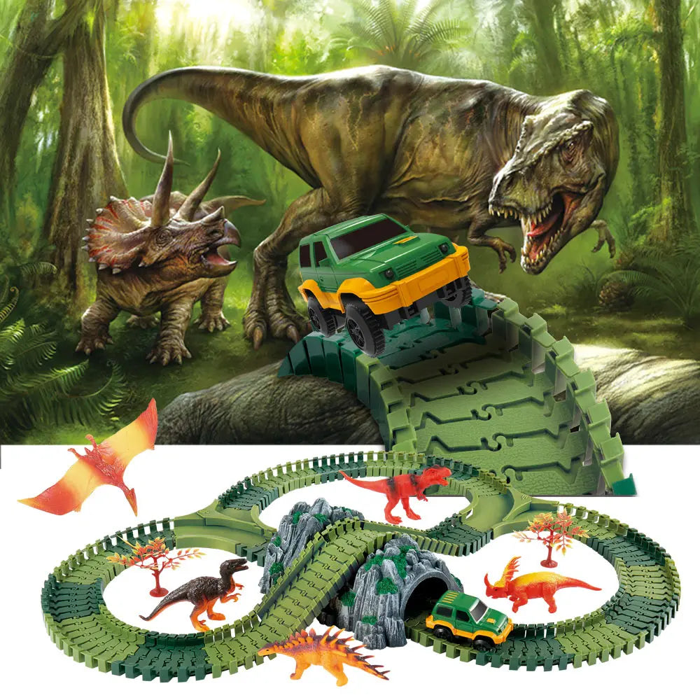 Dinosaur Race Track Toy Set | Flexible Railway Tracks with Light-Up Car for Kids