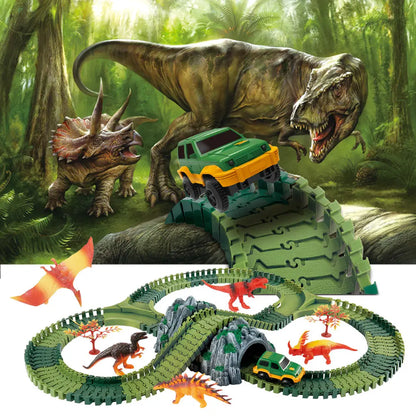 Dinosaur Race Track Toy Set | Flexible Railway Tracks with Light-Up Car for Kids
