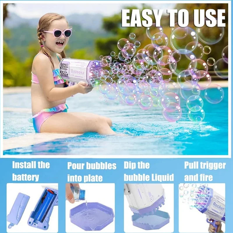 Rechargeable Bubble Gun Toy | 69-Hole Automatic Bubble Machine for Kids & Parties
