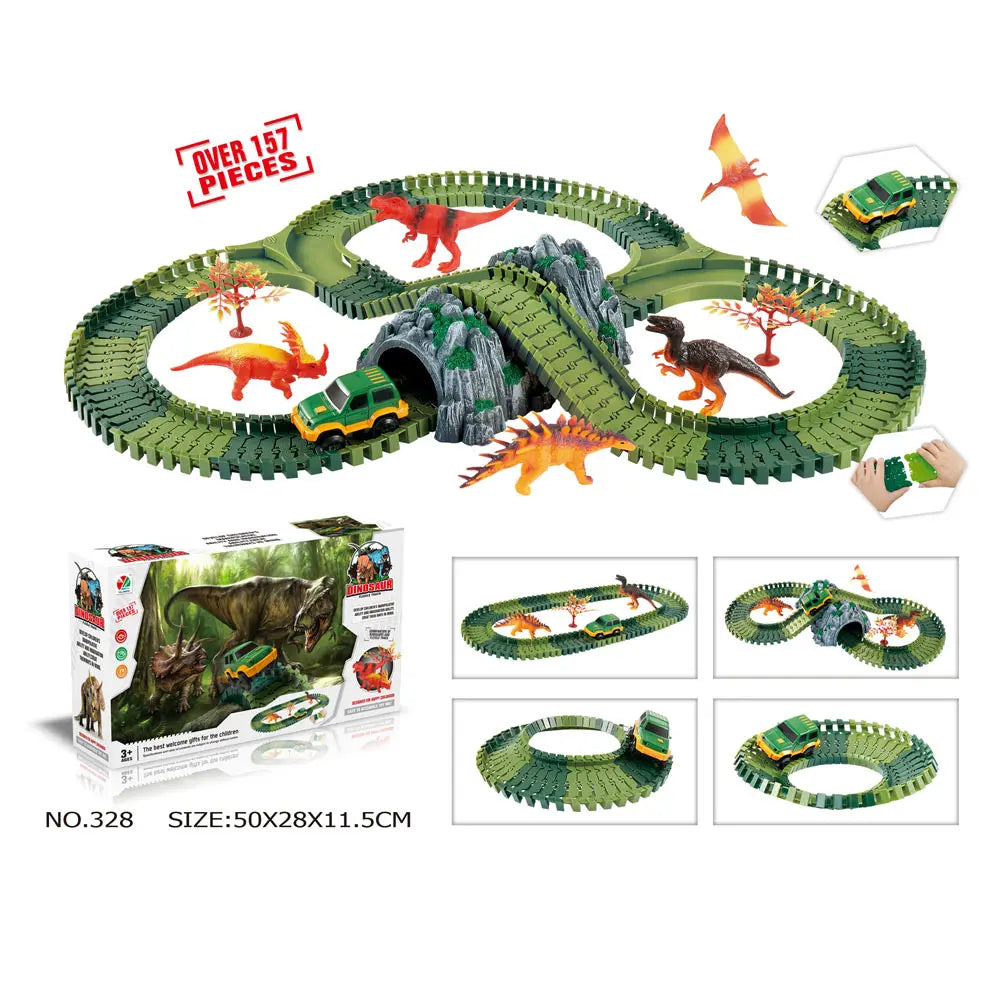 Dinosaur Race Track Toy Set | Flexible Railway Tracks with Light-Up Car for Kids