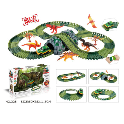 Dinosaur Race Track Toy Set | Flexible Railway Tracks with Light-Up Car for Kids