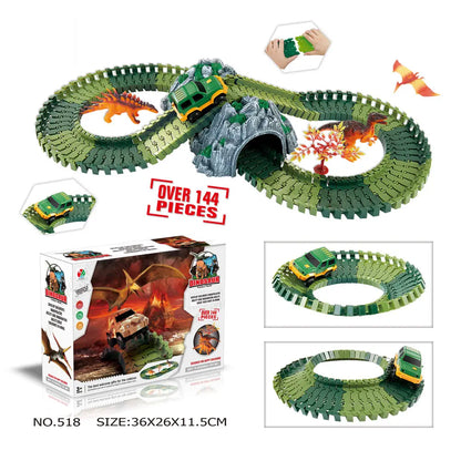 Dinosaur Race Track Toy Set | Flexible Railway Tracks with Light-Up Car for Kids