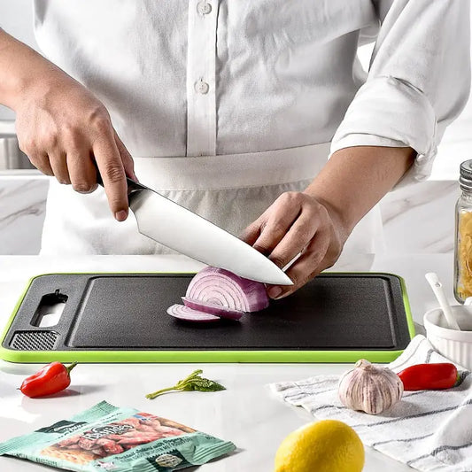 Double-Sided Cutting Board – Stainless Steel & Wheat Straw, Non-Slip, Easy to Clean