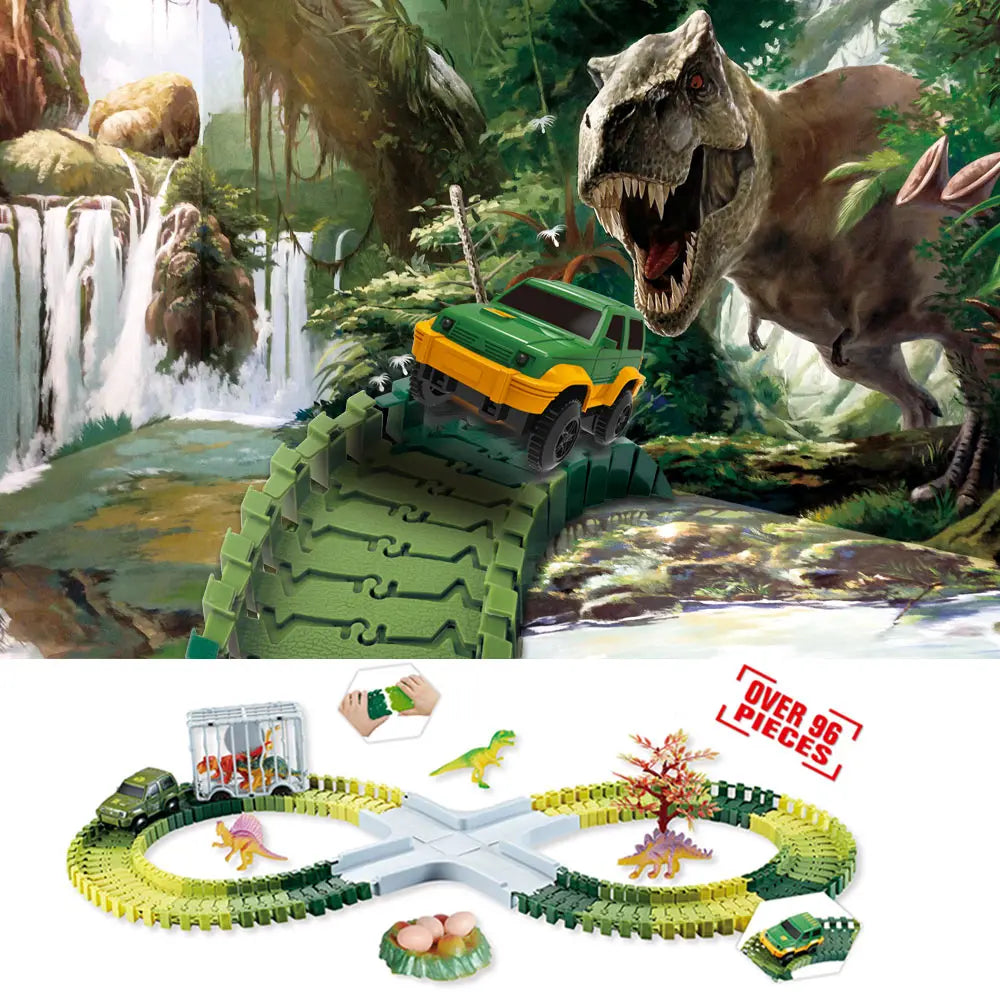 Dinosaur Race Track Toy Set | Flexible Railway Tracks with Light-Up Car for Kids