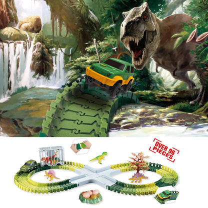 Dinosaur Race Track Toy Set | Flexible Railway Tracks with Light-Up Car for Kids