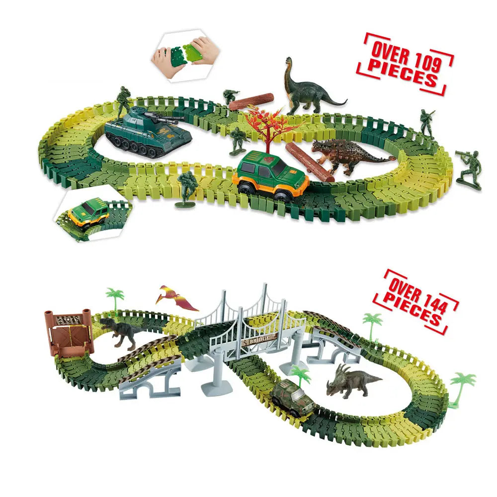 Dinosaur Race Track Toy Set | Flexible Railway Tracks with Light-Up Car for Kids
