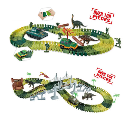 Dinosaur Race Track Toy Set | Flexible Railway Tracks with Light-Up Car for Kids