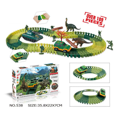 Dinosaur Race Track Toy Set | Flexible Railway Tracks with Light-Up Car for Kids