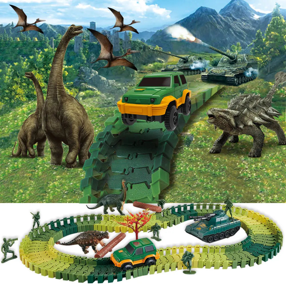 Dinosaur Race Track Toy Set | Flexible Railway Tracks with Light-Up Car for Kids