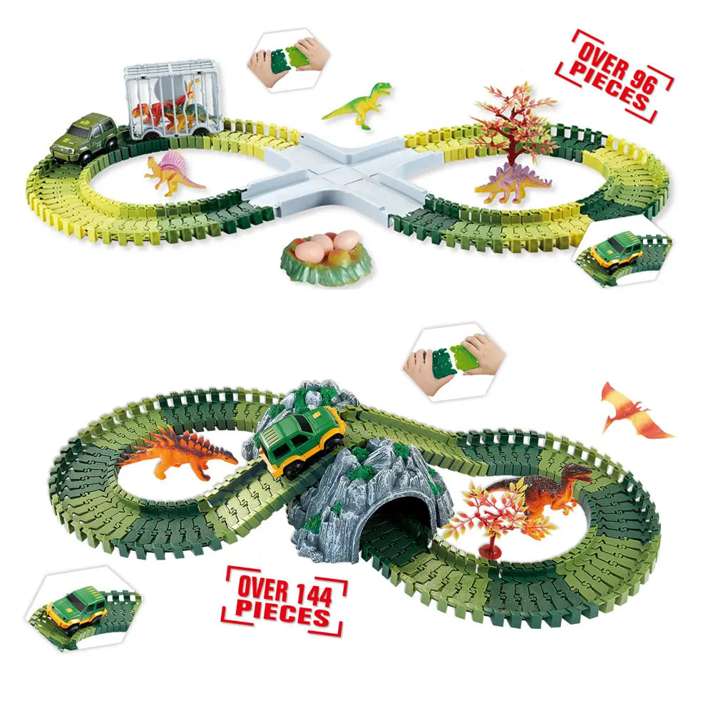 Dinosaur Race Track Toy Set | Flexible Railway Tracks with Light-Up Car for Kids