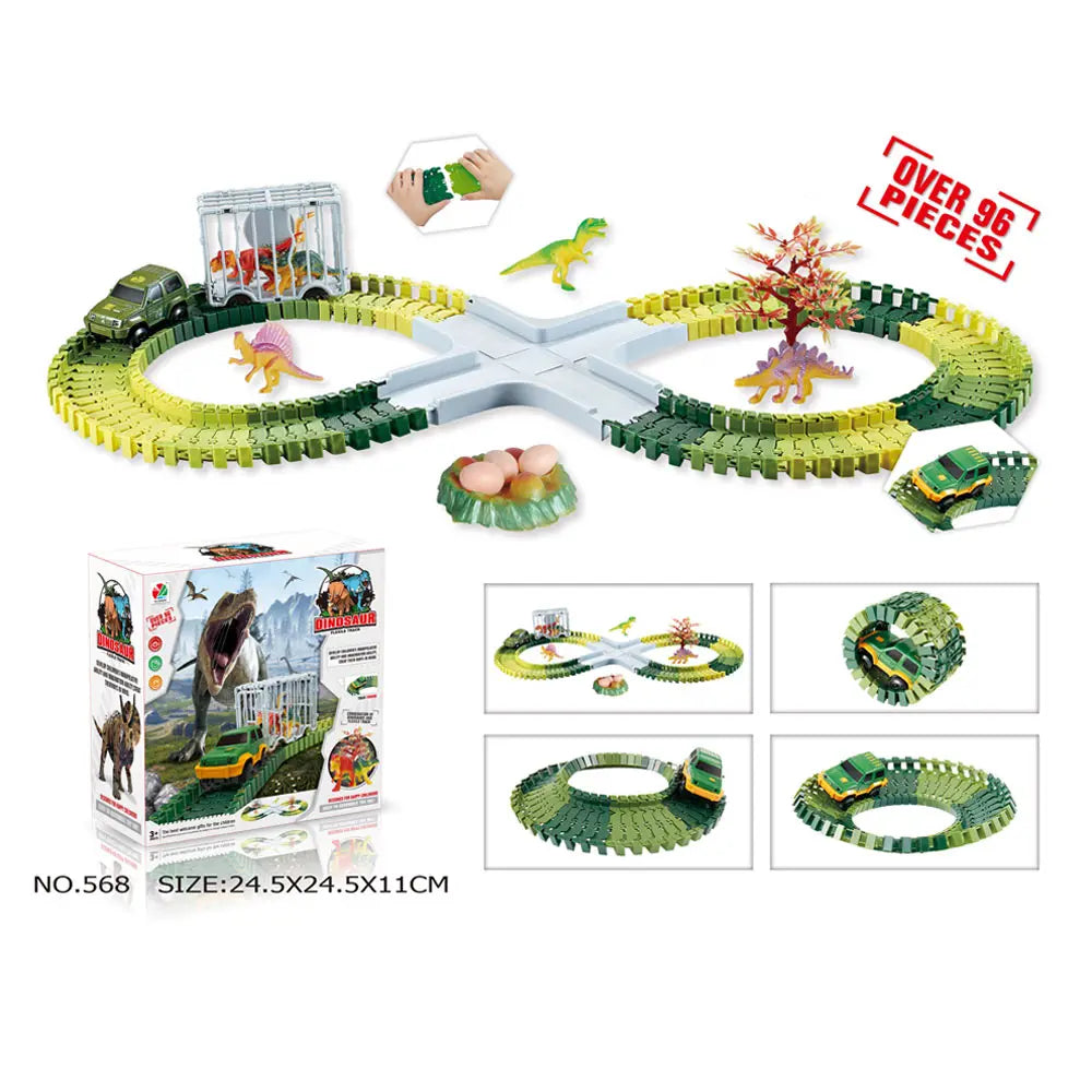 Dinosaur Race Track Toy Set | Flexible Railway Tracks with Light-Up Car for Kids