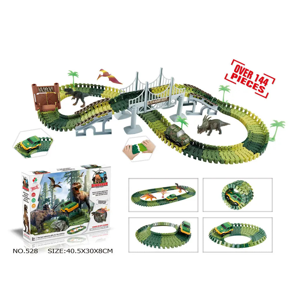 Dinosaur Race Track Toy Set | Flexible Railway Tracks with Light-Up Car for Kids